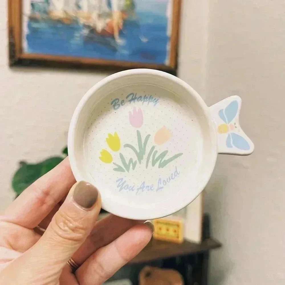 Vintage 80s Be Happy You Are Loved Mug Cover or Tea Bag Holder.